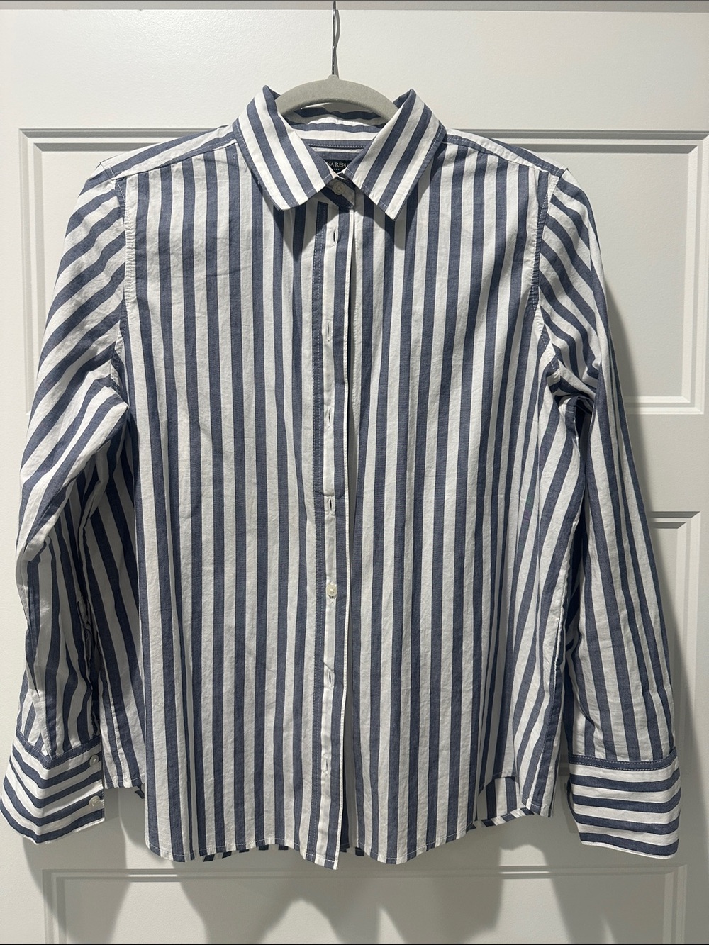 Banana Republic Navy and White Vertical Stripe Button-Up Shirt